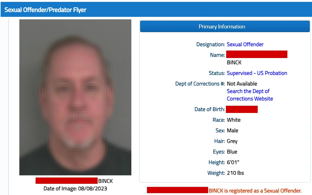 A screenshot of the database of convicted sex offenders throughout Florida that can be searched by the offender’s name, location, or other descriptors.